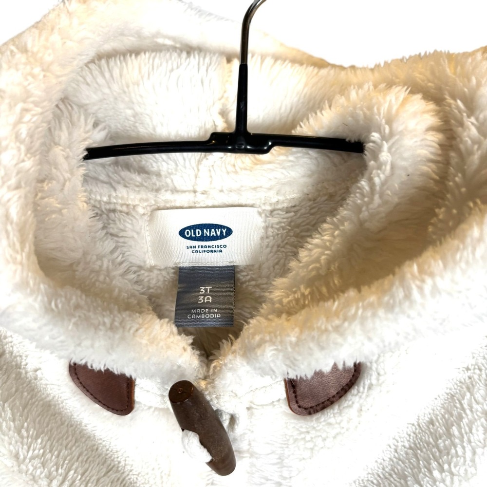 Old Navy Toddler Fleece Vest 3T Hooded Ivory‎ Toggle Closure Thick Teddy Hygge - Picture 3 of 6